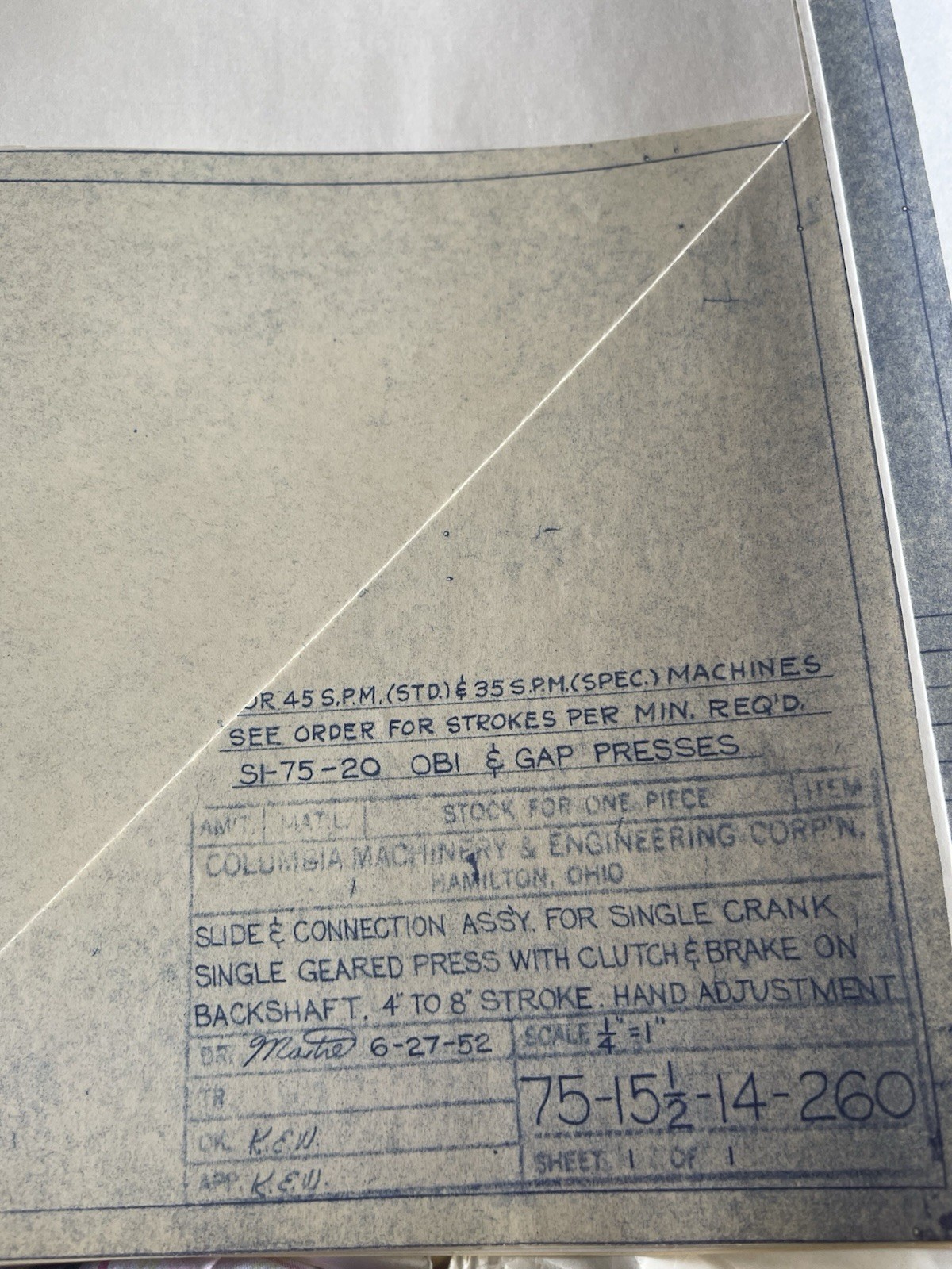 Colombia Machinery & Engineering Corp. Operating Instructions /Maintenance DATA