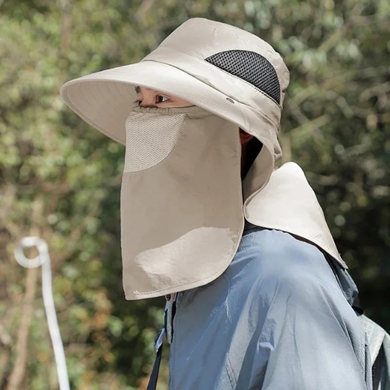 Unisex UV Sun Hat Wide Brim Fishing Hiking Camping Cap w/ Neck Flap Outdoor Prot