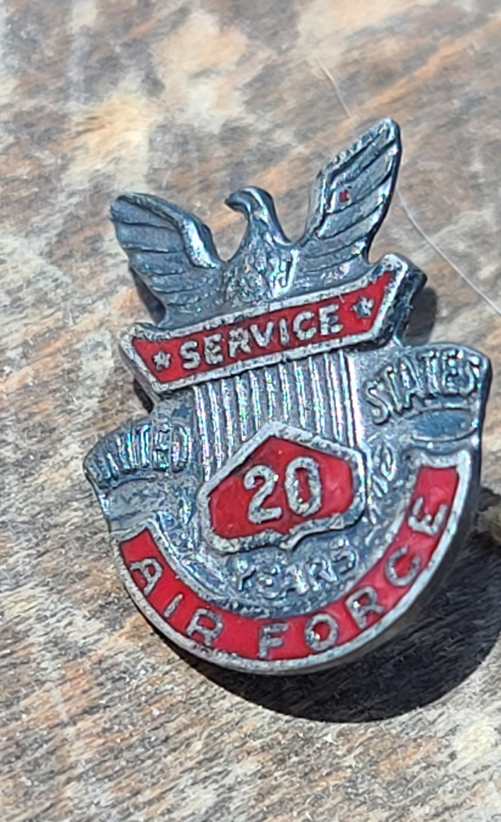 Vintage Sterling and Enamel United States Air Force 20 Years of Service Pin