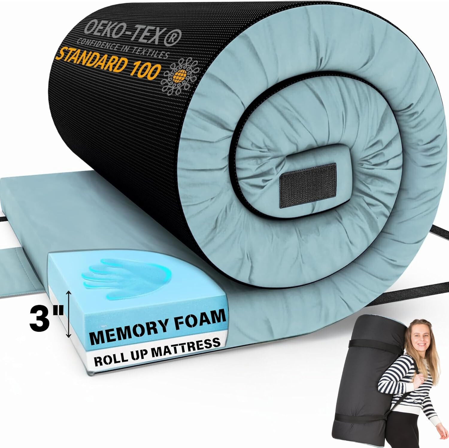 Comfort-Cell Memory Foam Camping Mattress Pad - Roll Up Guest Bed Mat
