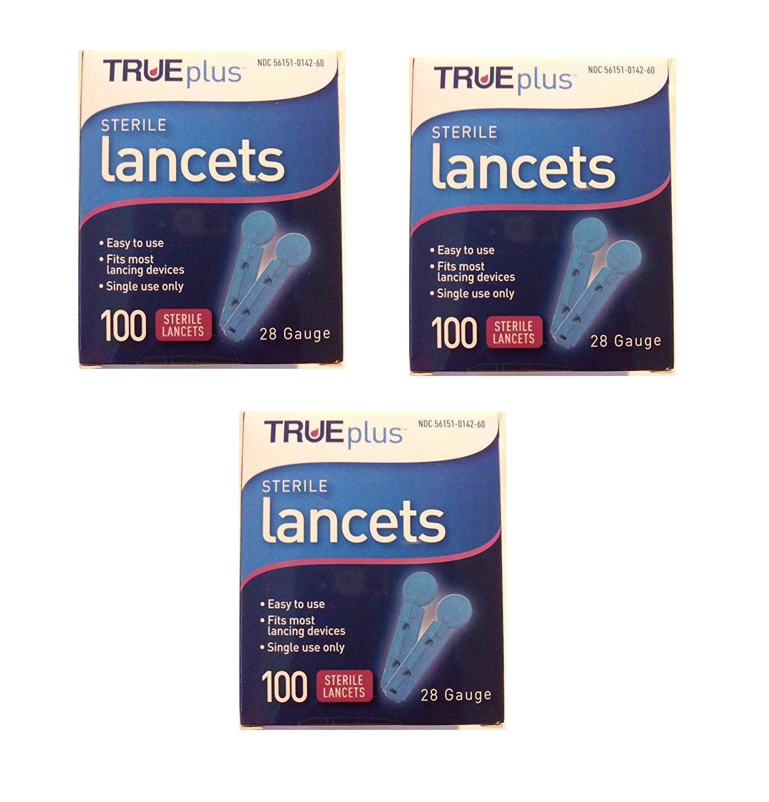 TruePlus Sterile Lancets, 28 Guage, 3 Boxes of 100 Count (Pack 3), #8191