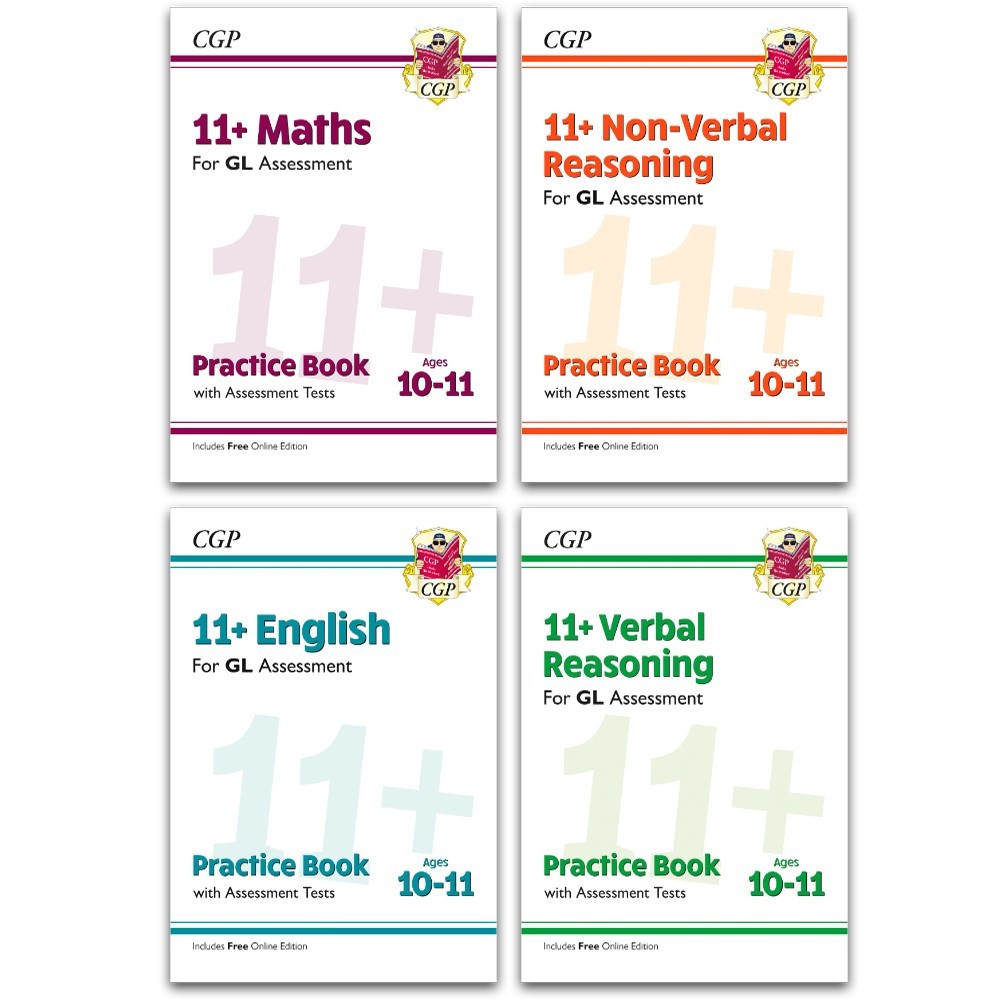 11+ GL Ages 10-11 Practice Book & Assessment Tests 4 Books Set English, Maths