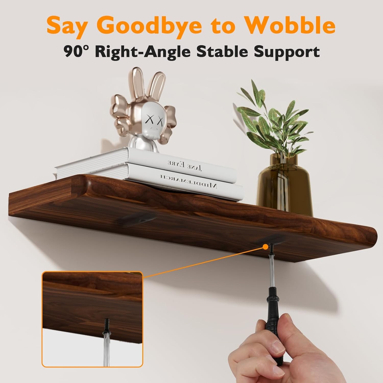 24in Solid Wood Live Edge Floating Shelves Rustic Wall Shelf Set Walnut