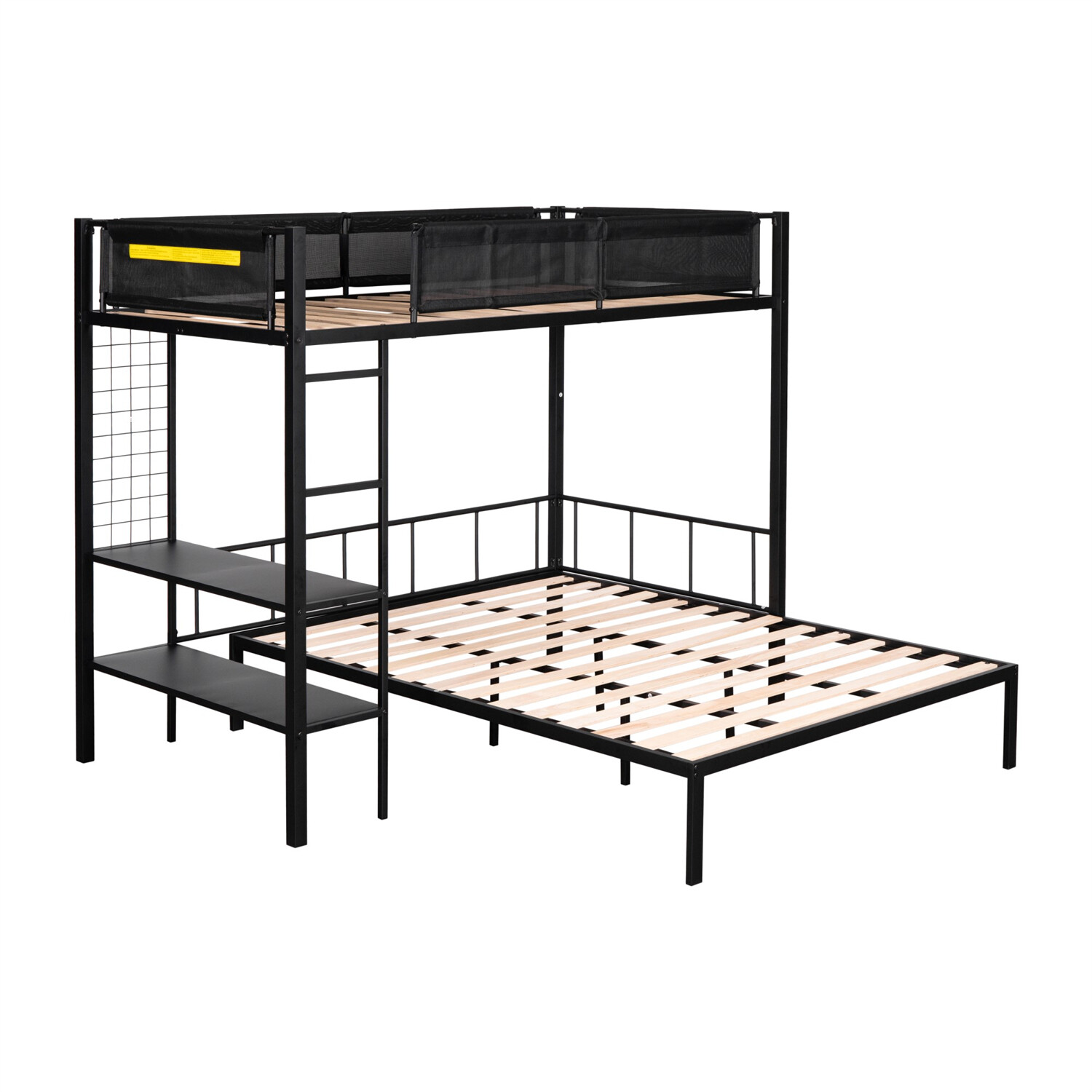 Twin Over Full Bunk Bed Metal Bed Frame with Storage Shelves Black US