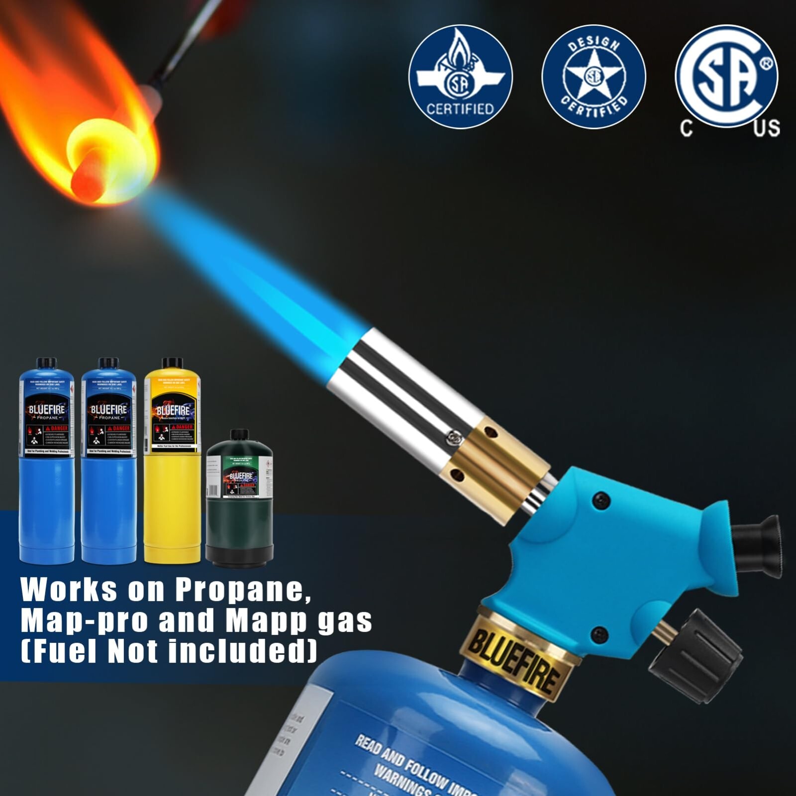 BLUEFIRE Handy Cyclone Propane Torch Head Trigger Start Turbo Swirl MAPP MAP Pro