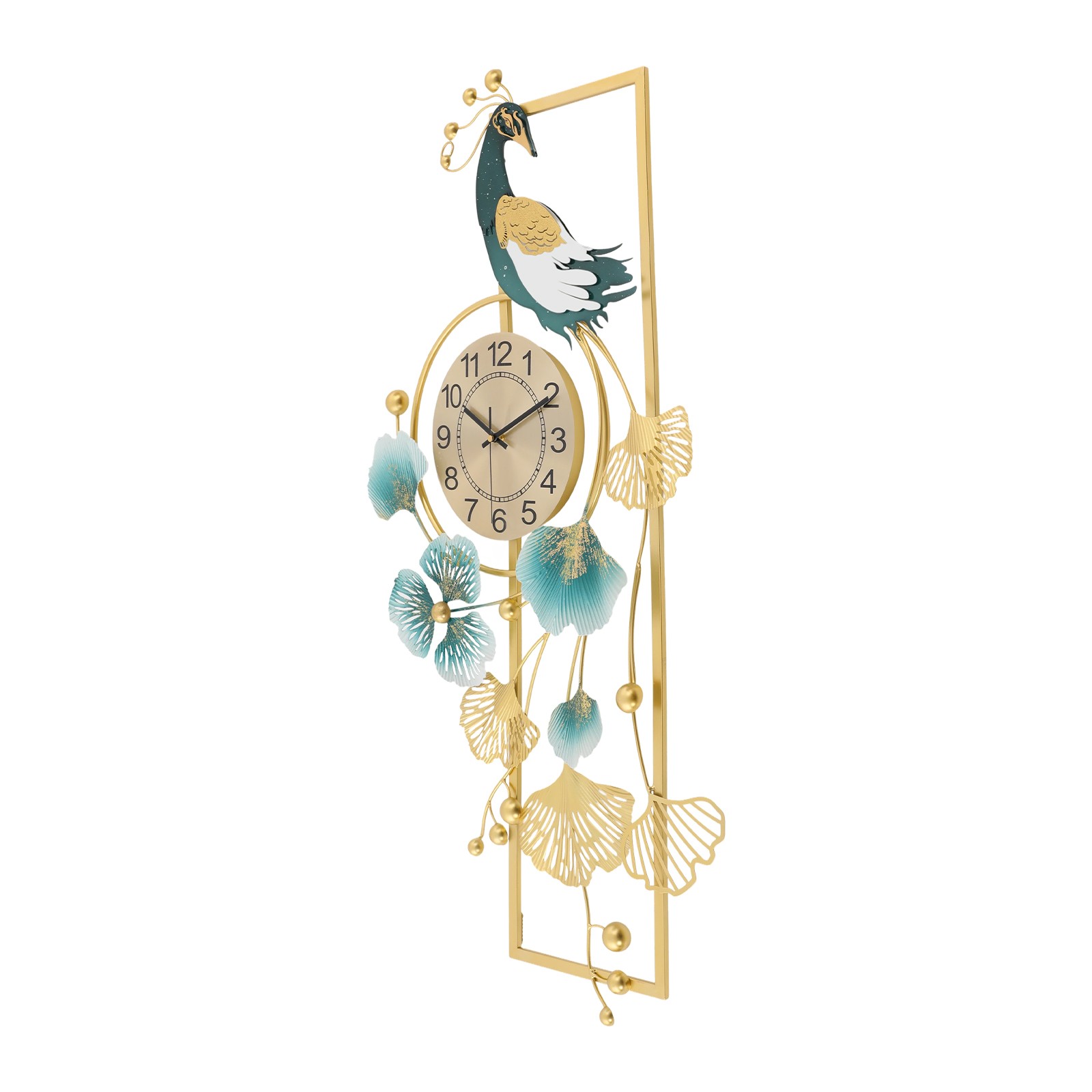 Peacock & Ginkgo Leaves Wall Clock, Modern Wall Clock