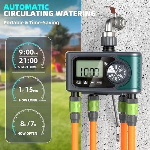 4 Zone Sprinkler Timer Outdoor Hose Faucet Programmable Water Timer Rain Delay