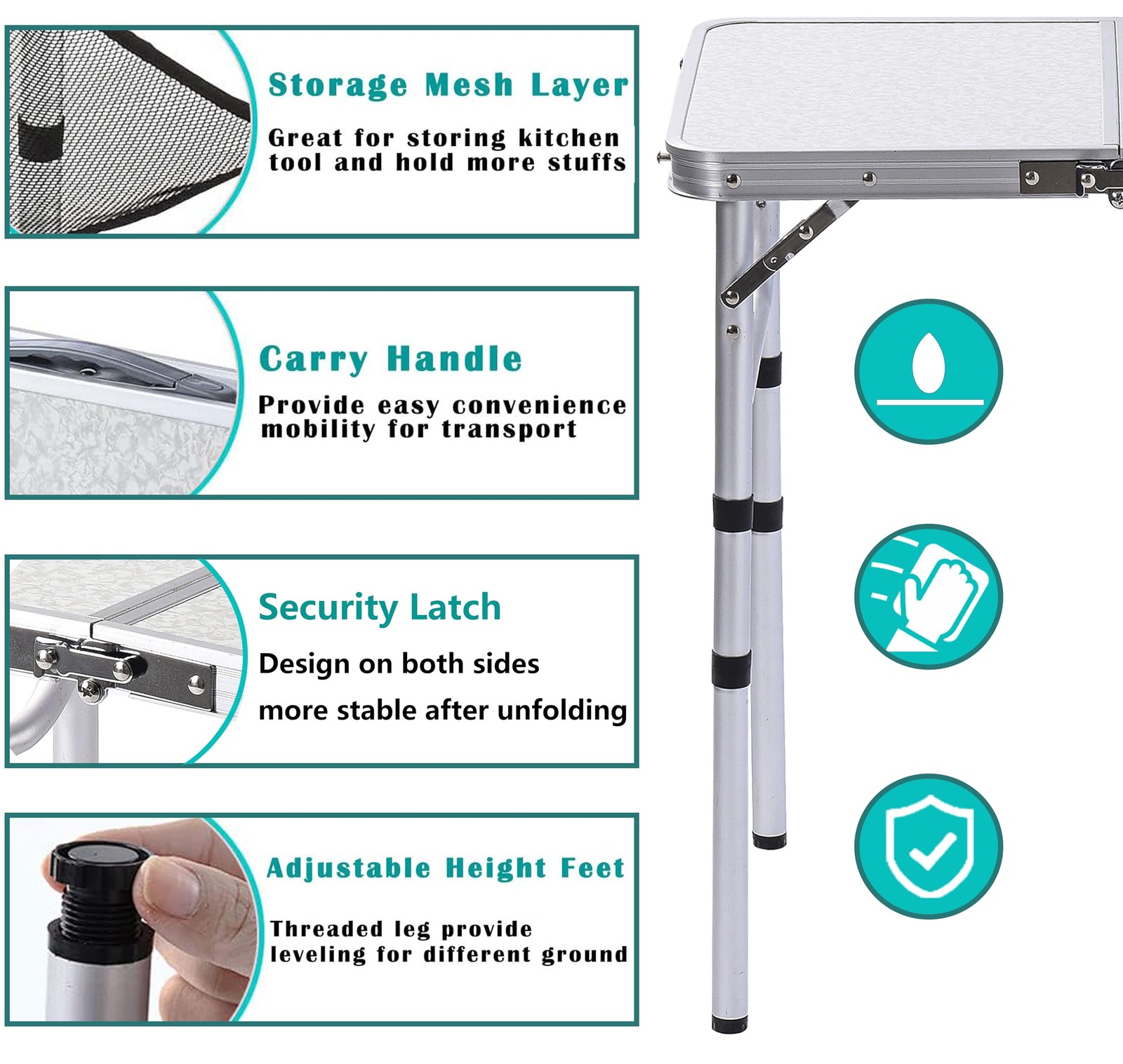 Folding Camping Table with Adjustable Height, 23.6" x 15.8" Portable Lightwei...