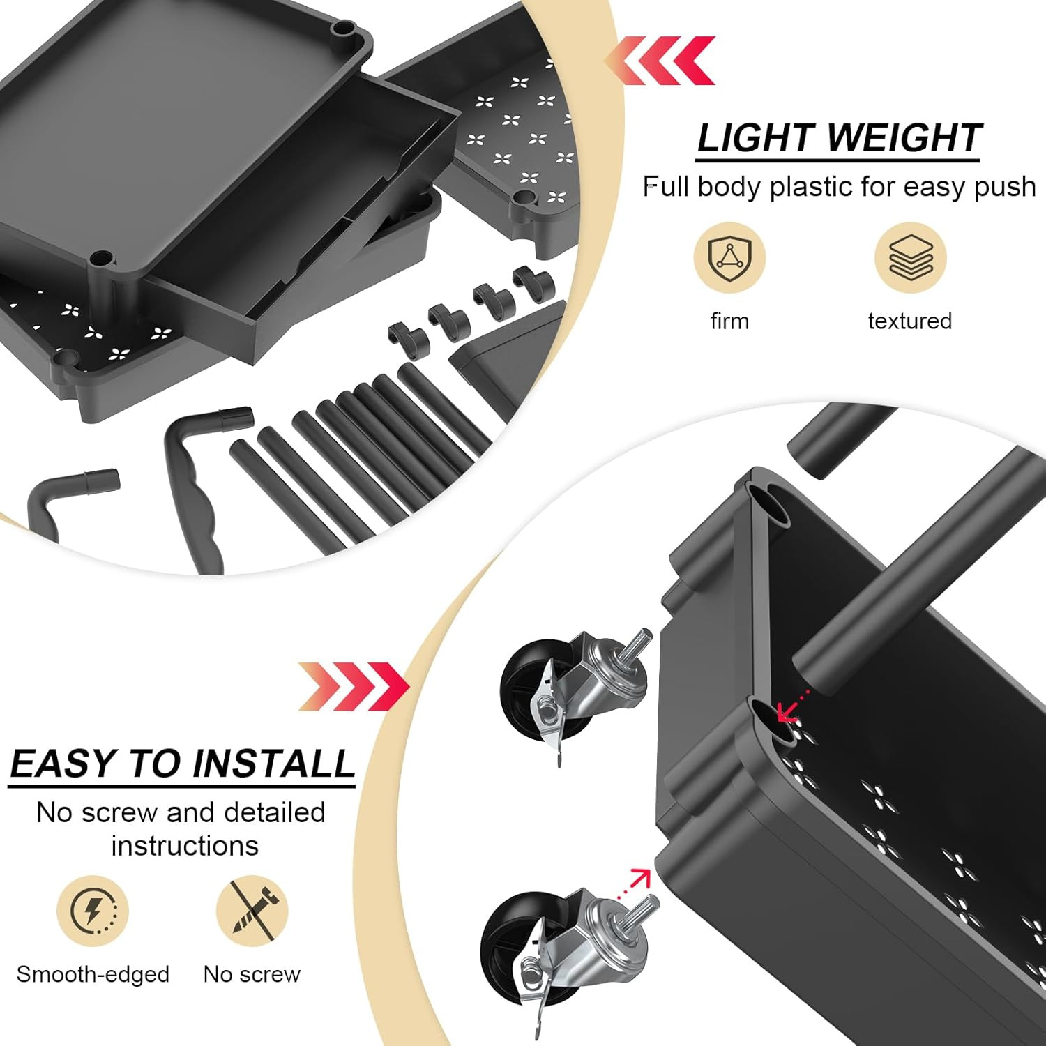 3 Tier Rolling Utility Cart Organizer with Removable Drawer, Stable and Sturdy B