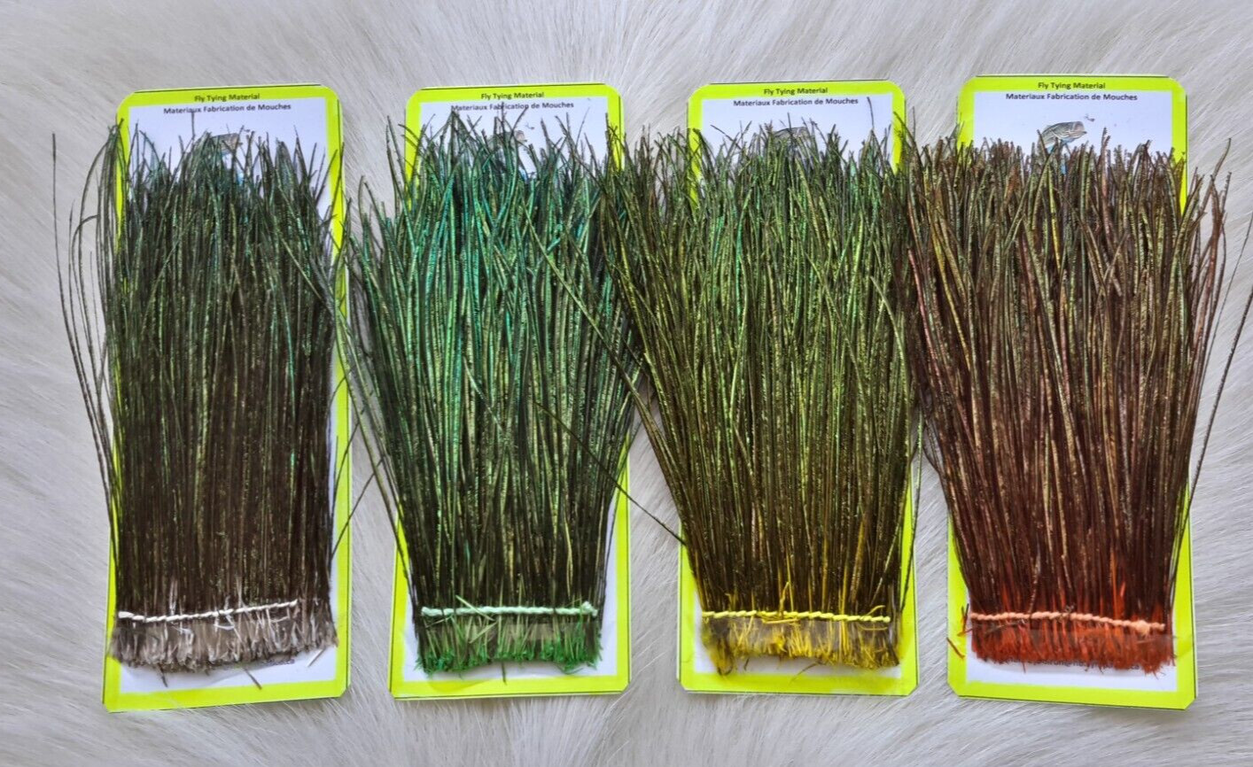 Fly Tying Peacock Herl Combo.  (4) 2" Strip Strung .. 5 cm  Pack.