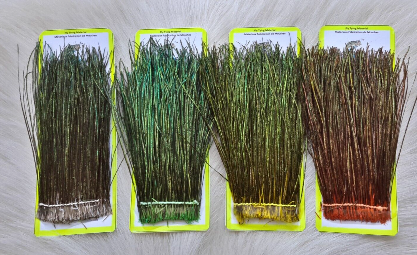 Fly Tying Peacock Herl Combo. (4) 2" Strip Strung .. 5 cm Pack.