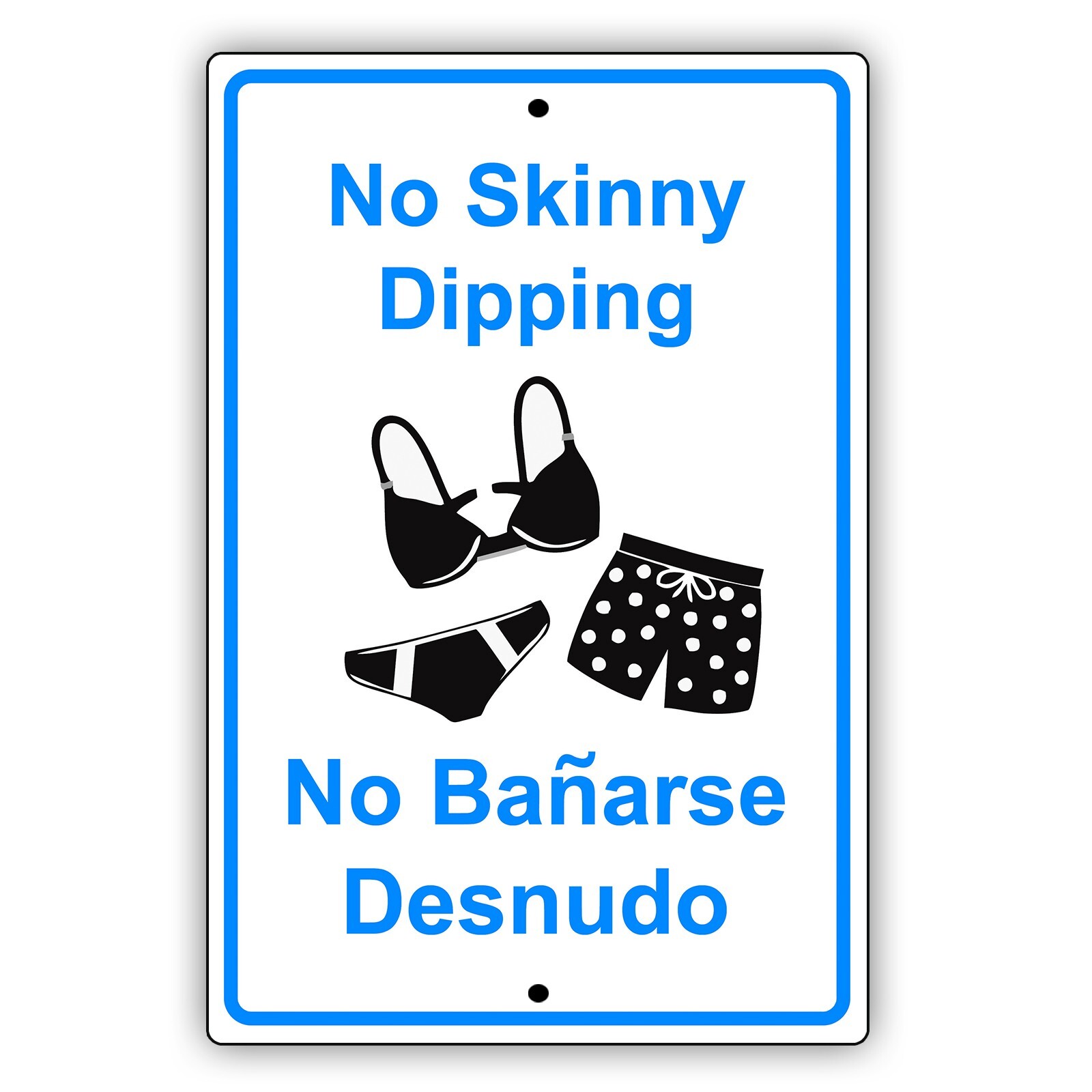 No Skinny Dipping No Banarse Desunudo Aluminum Metal 8x12 Spanish Sign