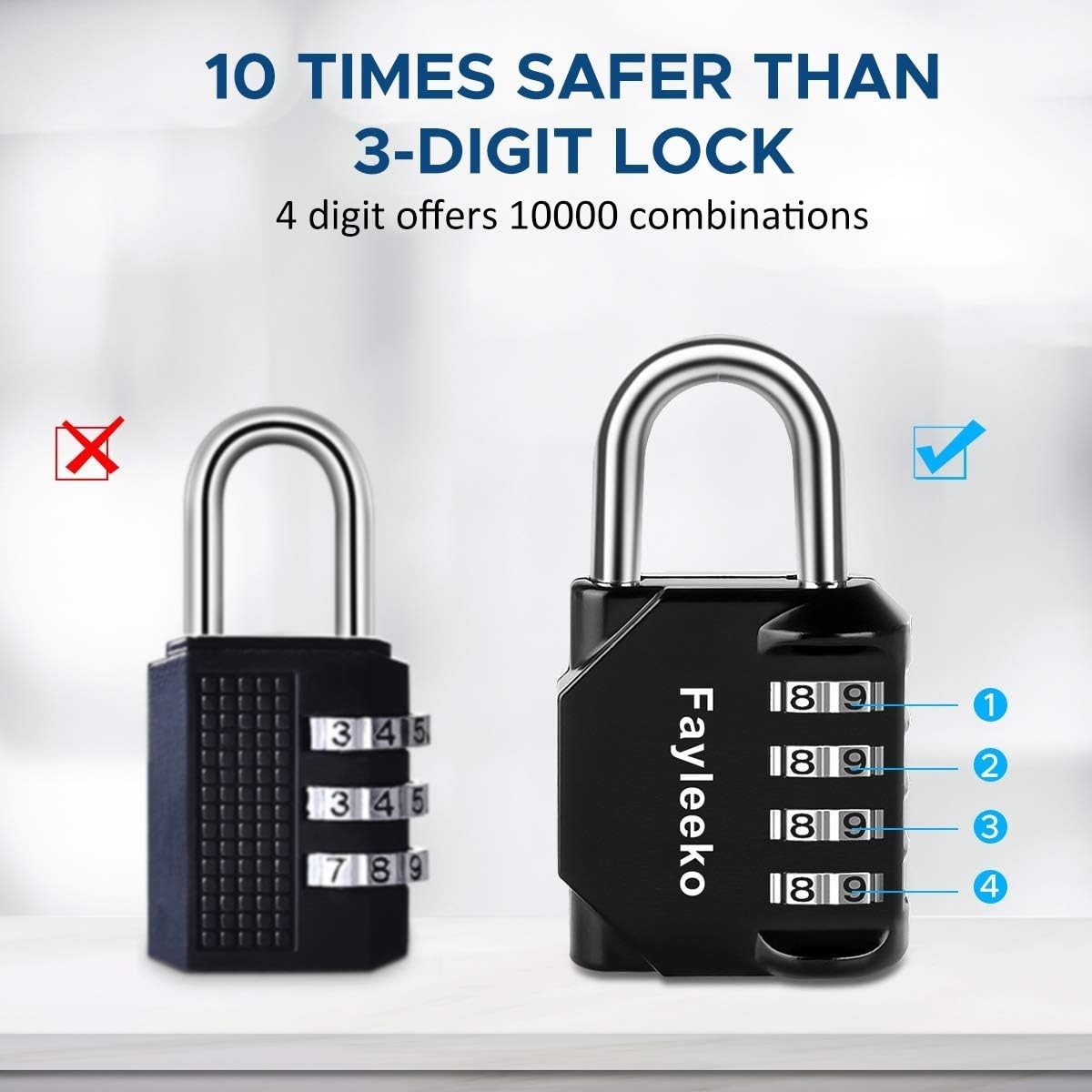 4-Digit Combination Lock - Resettable Security Padlock, 2-Pack for Gym & Locker