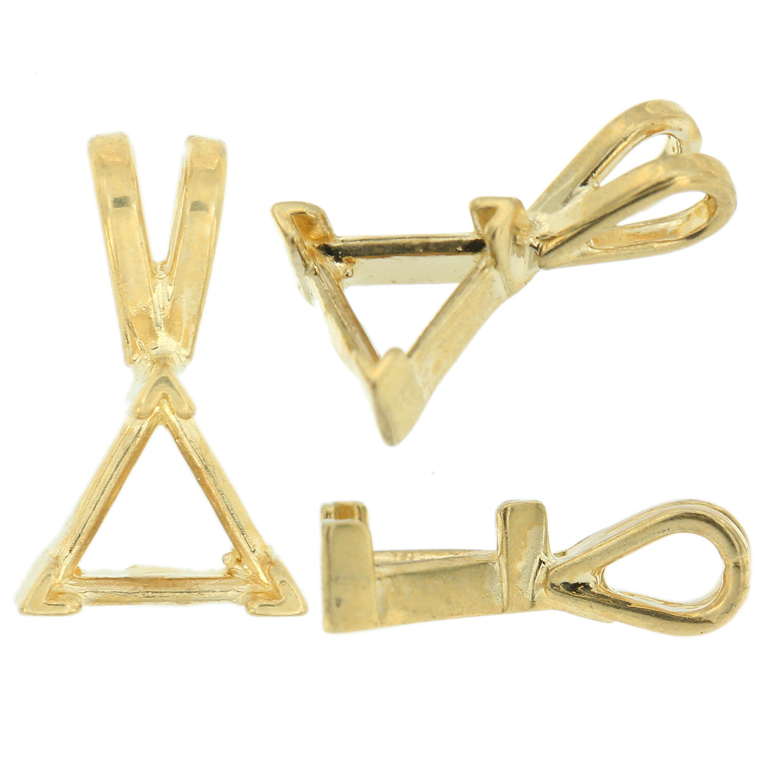 14K Yellow Gold Triangle Pendant Setting Rabbit Ear Bail Mounting 0.12ct-1.00ct
