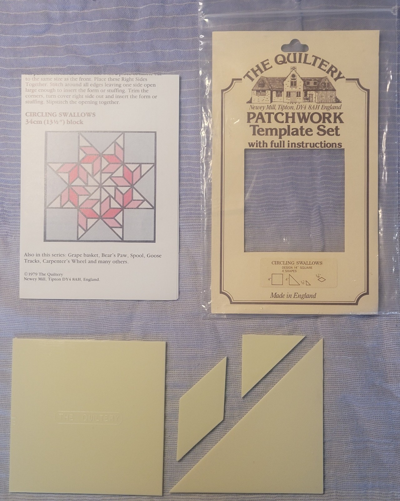 VTG Quilting Template Set w/Full Instructions-Circling  Swallows-Made in England