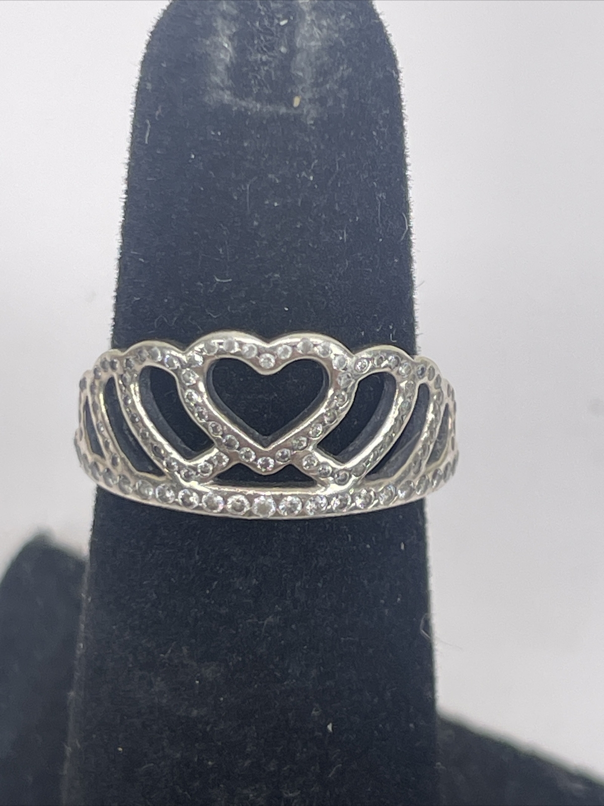 Vintage Sterling Silver Ring 925 Size 4.75 Hearts Crown Women's Jewelry Signed