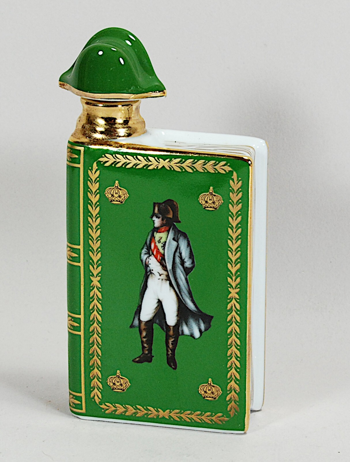 Limoges Castel Camus Napoleon Bicentenial Book-Shaped Cognac Bottle Green