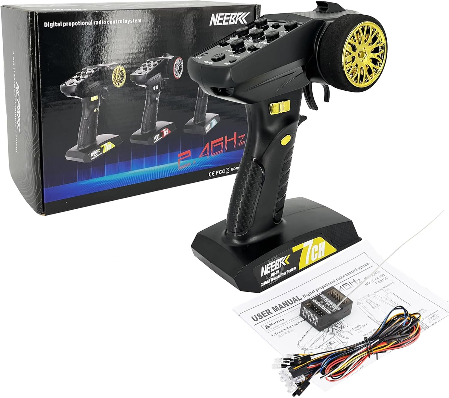 7 Channels RC Transmitter with Receiver Built-In Light Control System and 12LED