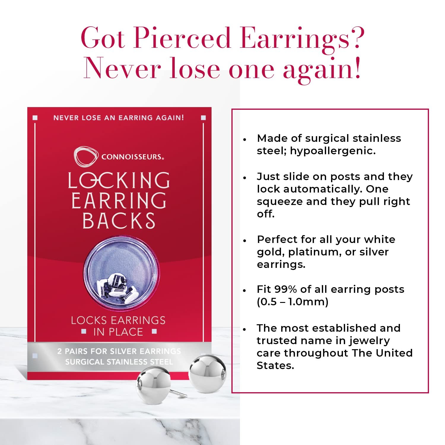 Locking Earring Backs - Hypoallergenic Earring Backs for Studs, Hoops, and Mo...