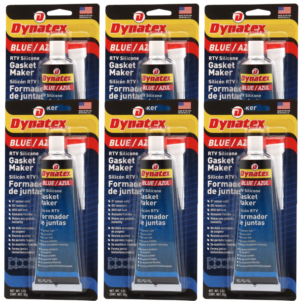 Dynatex Blue RTV Gasket Maker 3oz Tube Sensor Safe, Gear Oil Resistant(6-Pack)