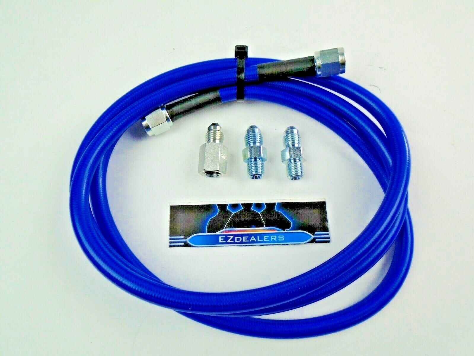 60" inch -4 Blue Stainless Steel Braided Pressure Line Kit Oil Water Fuel Gauges