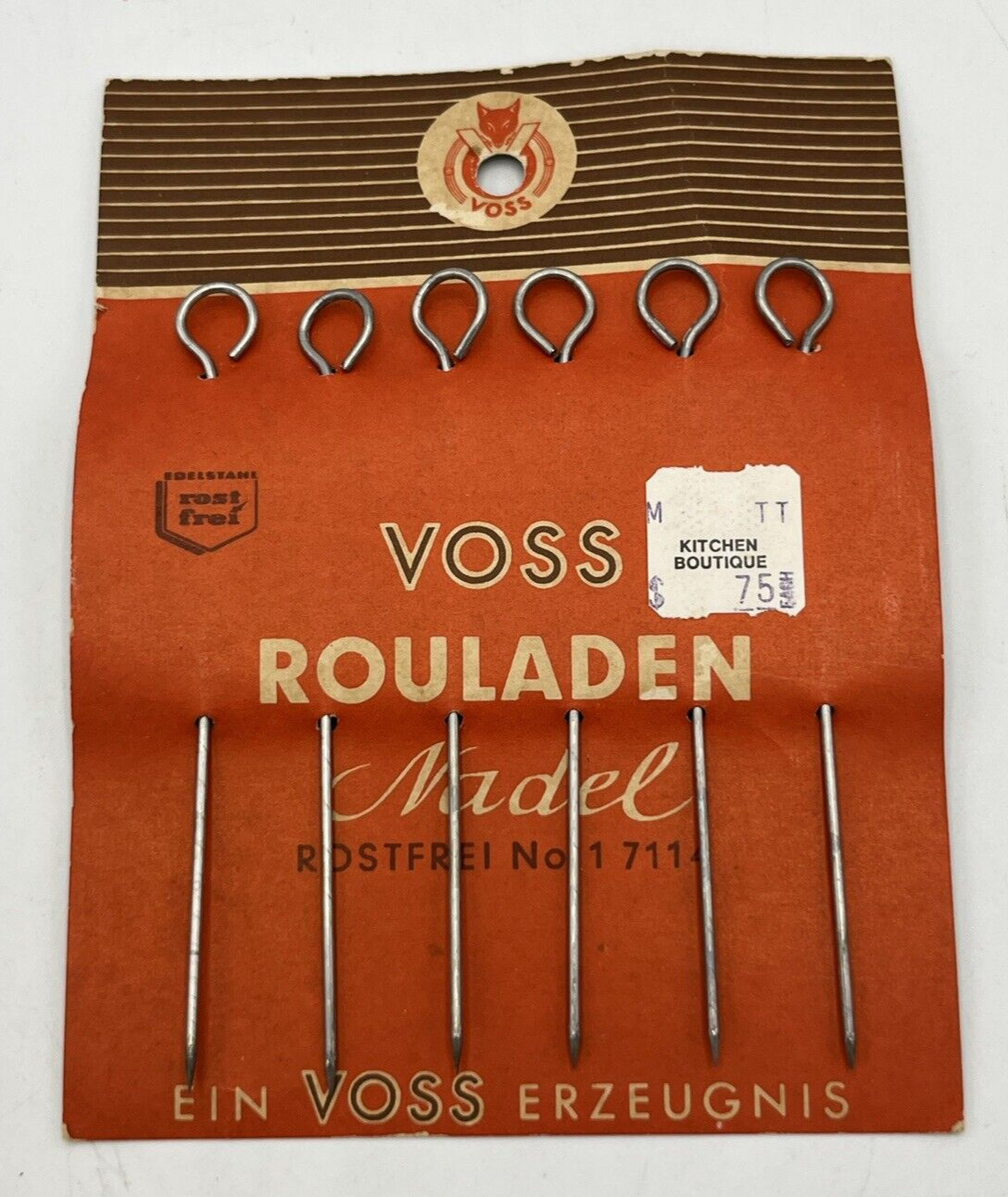Voss Roulade Rouladen Pins Stainless Steel 6 pieces Germany Vintage
