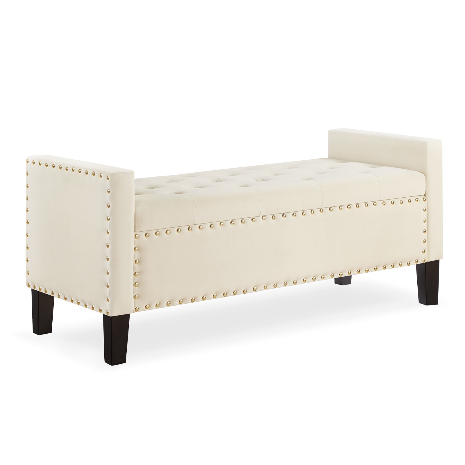 Modern Button Tufted Bed of Bench Velvet Upholstered Storage Ottoman Seat w/ Arm