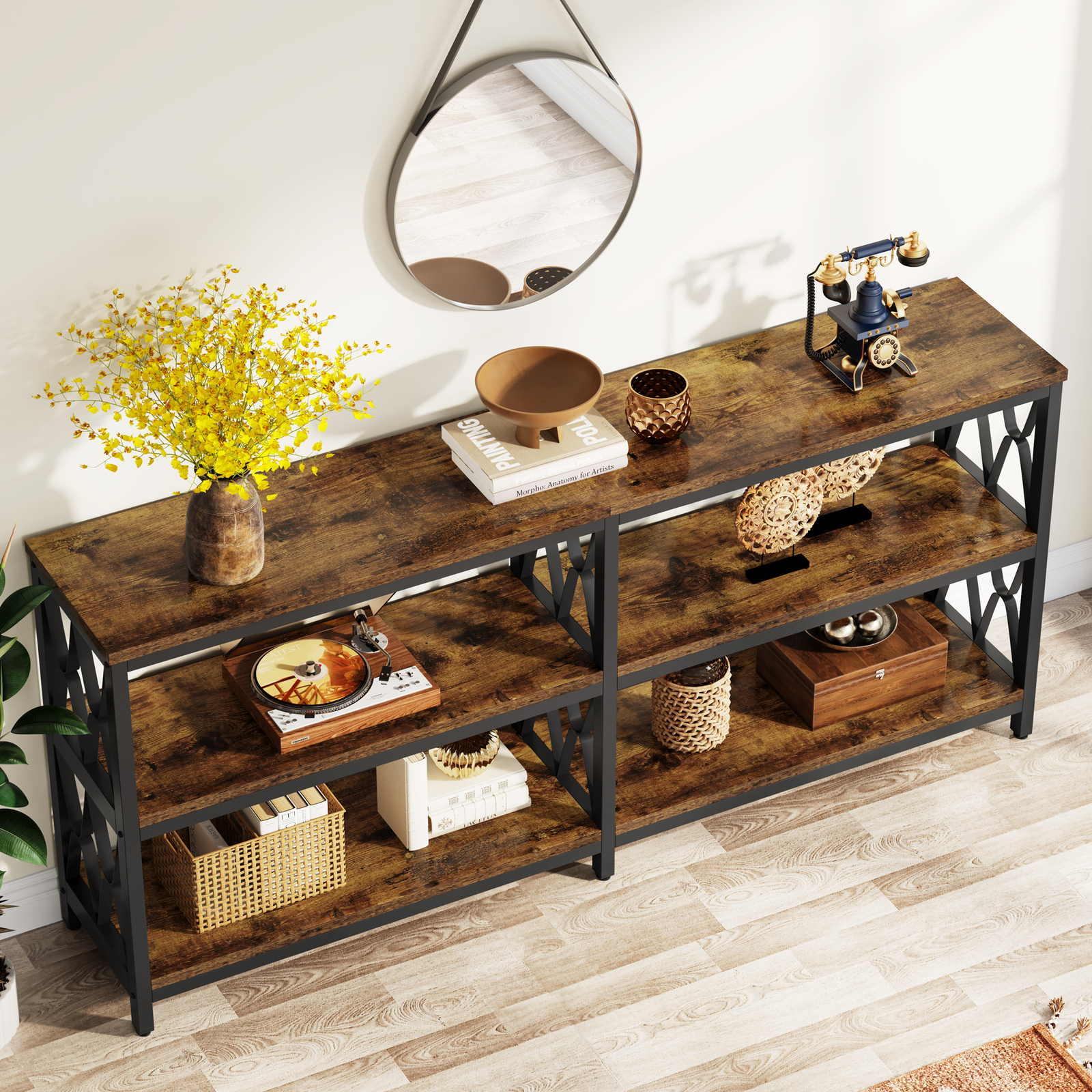 71" Long Narrow Sofa Table Behind Couch, Entryway Console Table with Storage