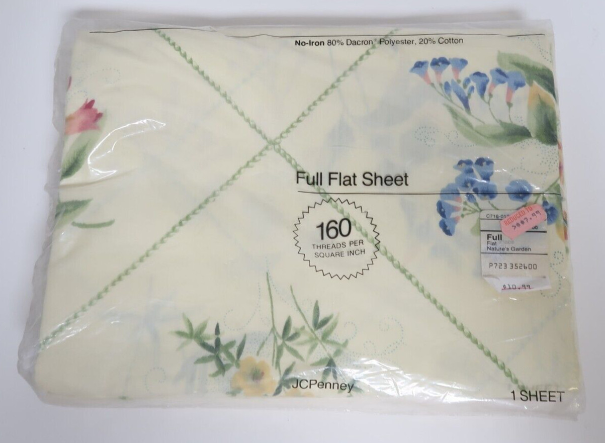 Nature's Garden Full Flat Bedding Sheet JC Penny 1 Sheet 80% Dacron Floral (New)