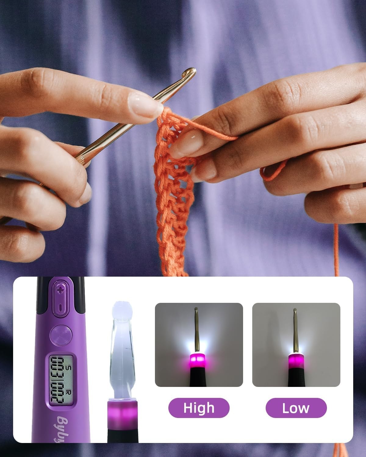18 Sizes Lighted Crochet Hooks Set 2.0Mm~14.0Mm, Rechargeable Crochet Hook with