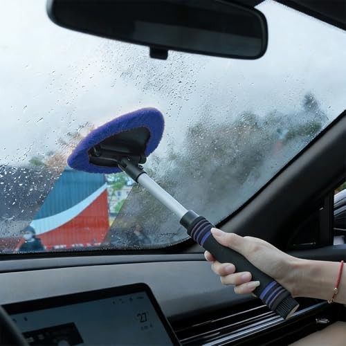 HZEL Car Windshield Cleaner Tool with Extendable Handle, Vehicle Triangle Blue