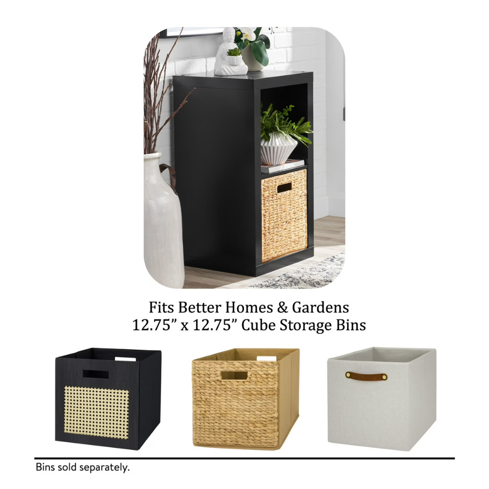 Better Homes & Gardens 2 Cube Storage Organizer Wood Bookcase Shelf, Solid Black