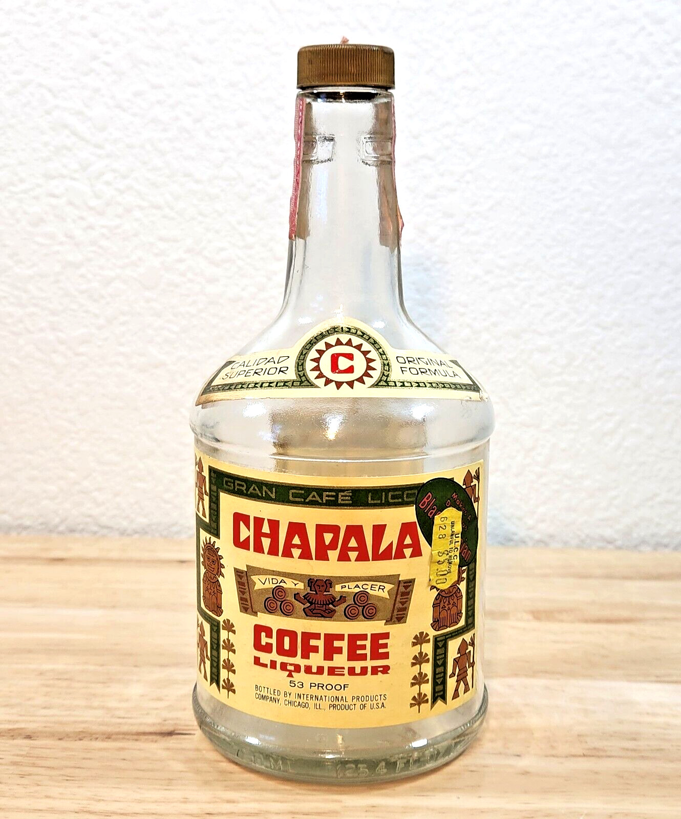 Vintage Chapala Coffee Liqueur Bottle w/ Label Original Gran Café Mexico Formula