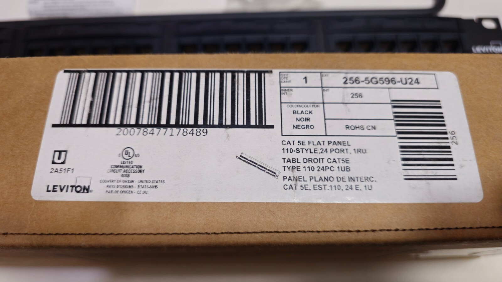 Leviton 24 Port Cat 5e 1U Rack Mount Patch Panel Punch Down 256-5G596-U24