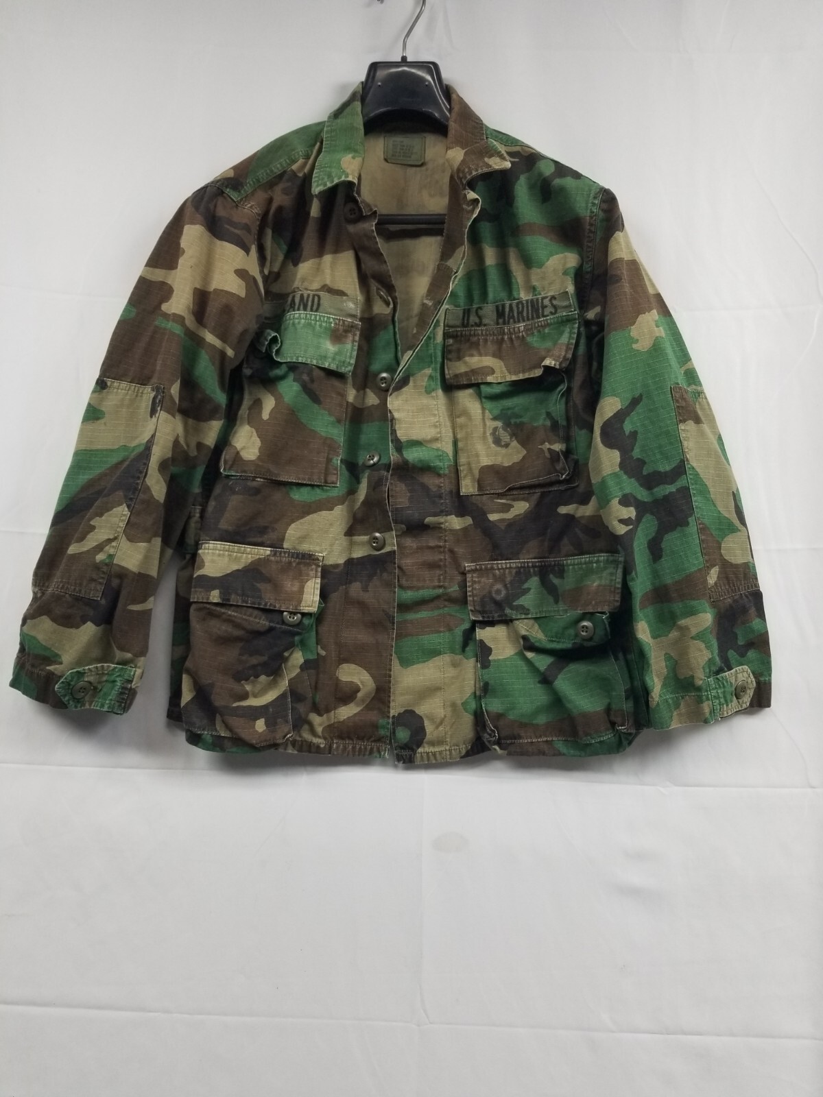 Marines Military Jacket Men Woodland Camo Top Shirt BDU Size Small Short See Pic