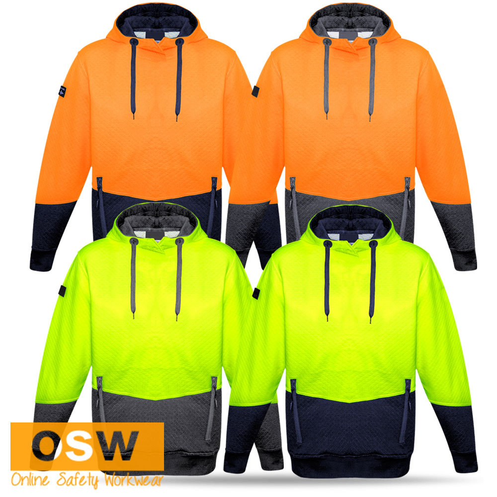 HI VIS PREMIUM COTTON WARM JACQUARD TEXTURED WORK SAFETY WINTER HOODIE