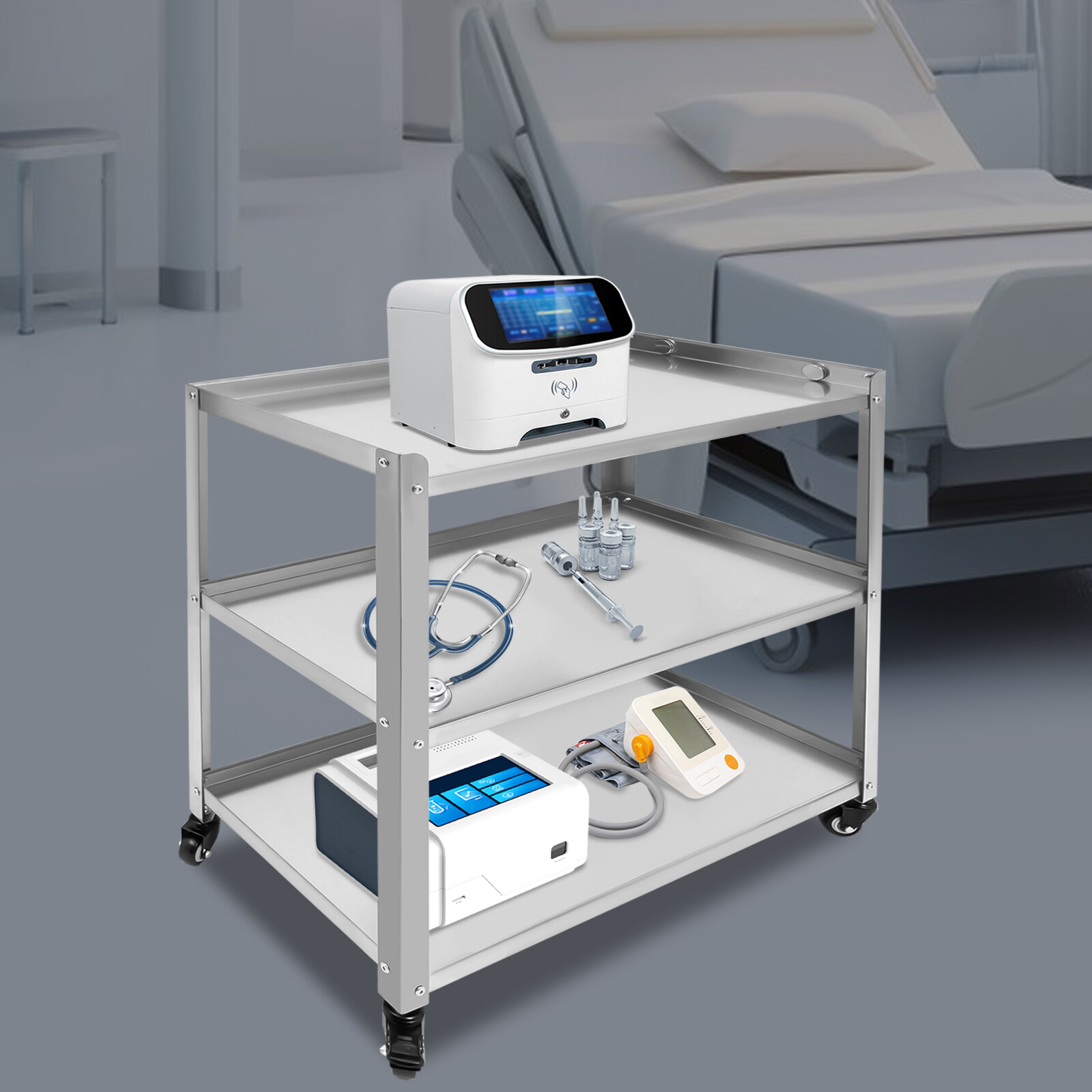 Stainless Steel Kitchen Trolley Cart, Utility Serving Storage Rolling Car Shelf
