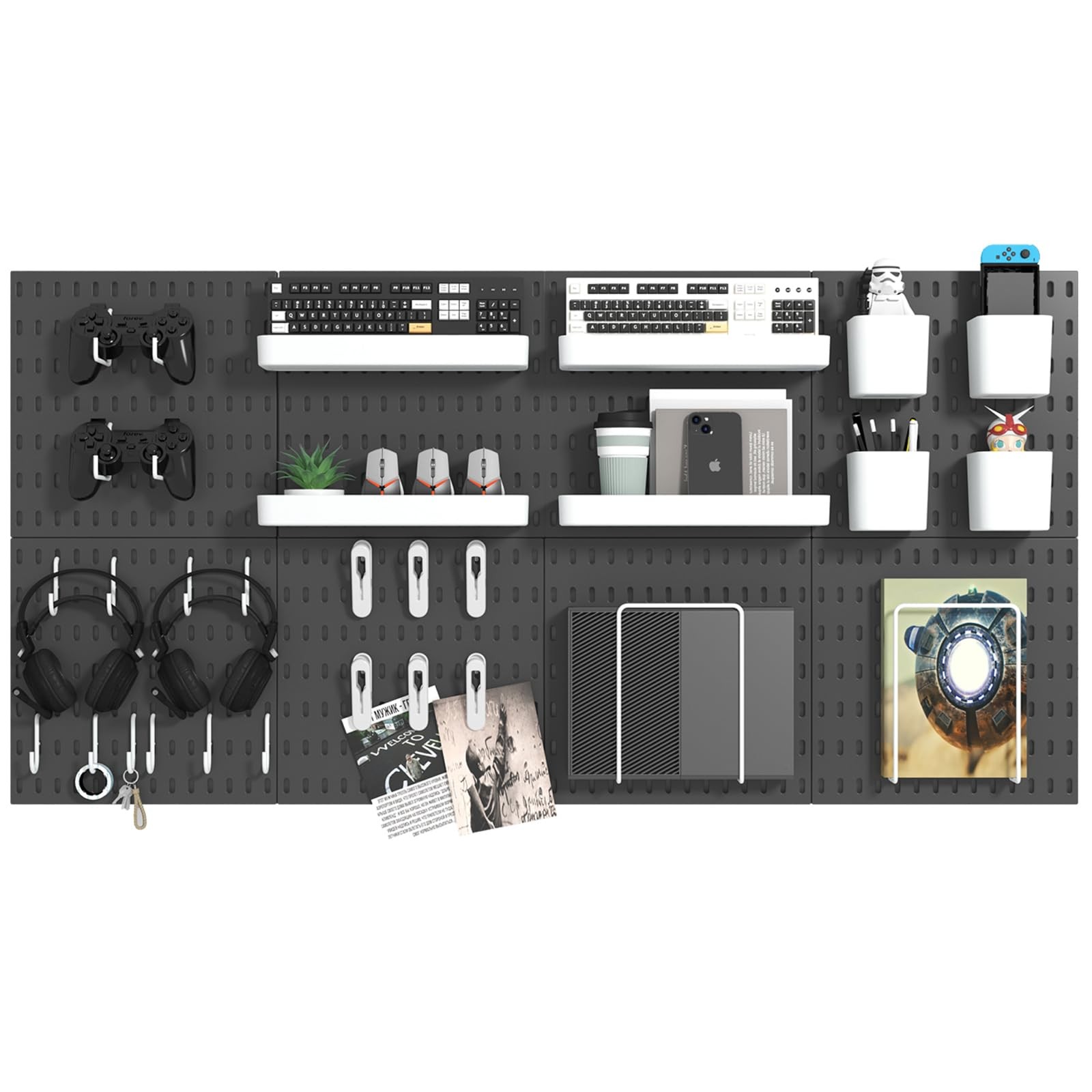 Pegboard Combination Kit, 8 Peg Boards and 30 Accessories Modular Hanging Bla...