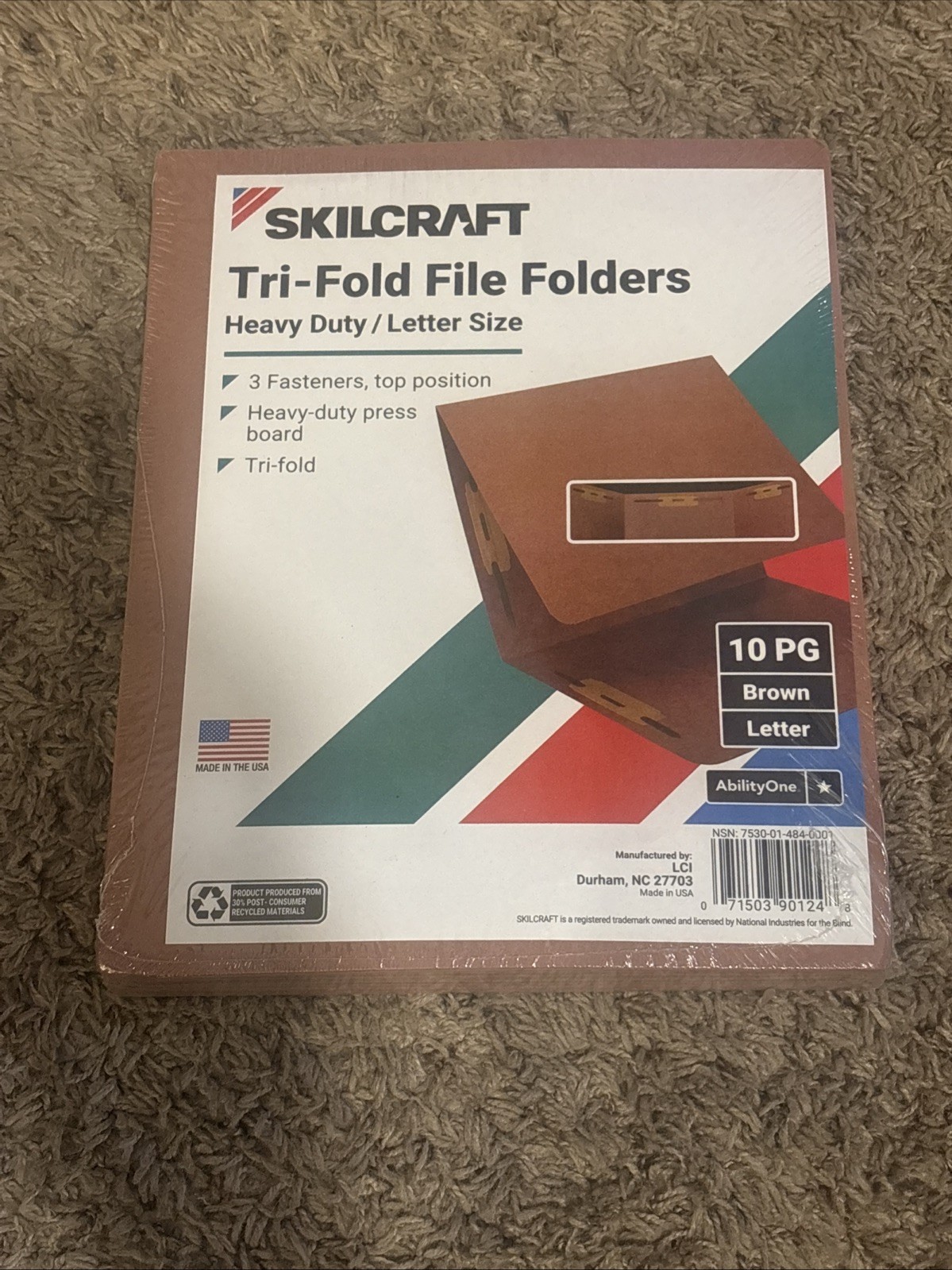 Skilcraft Tri-Fold File Folders 10 Pack New Sealed Ships Free