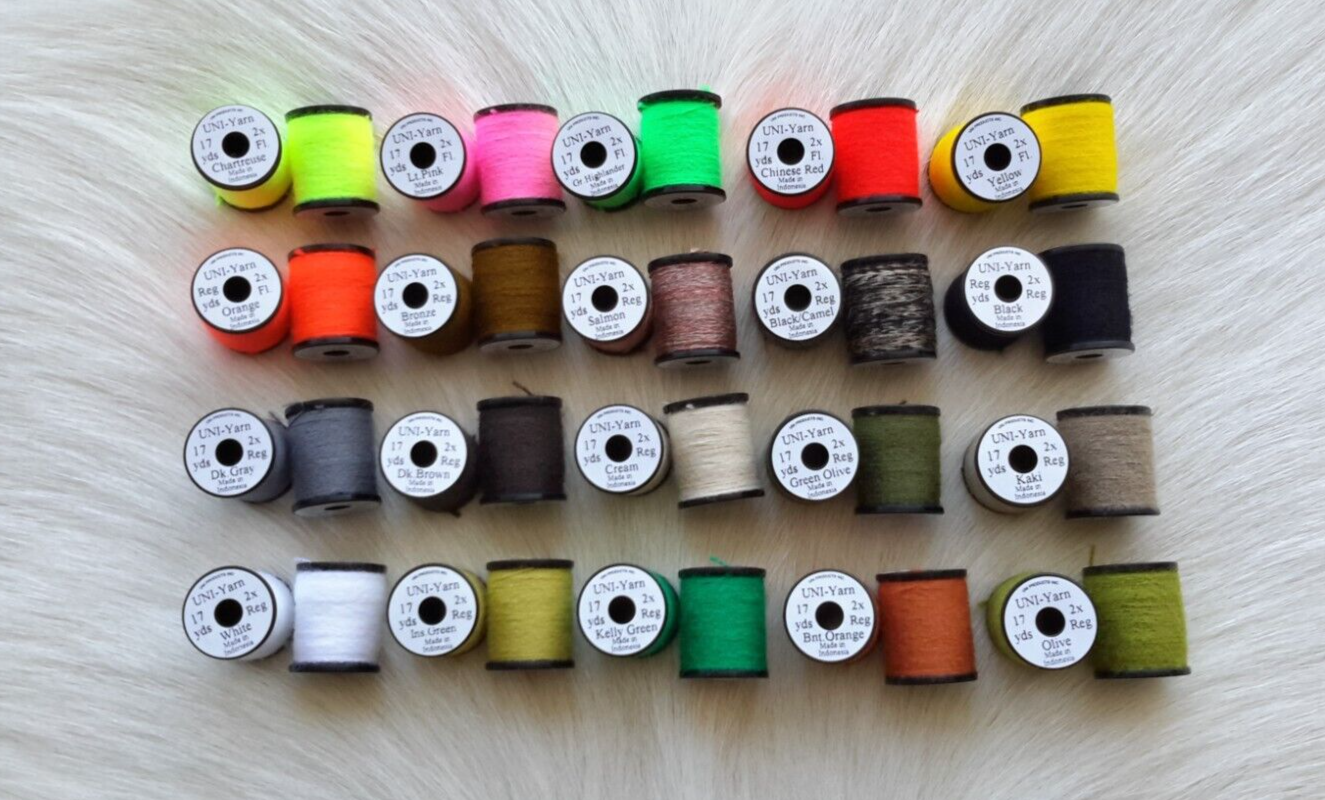 Fly Tying Thread. Uni- Yarn (20 Spool Combo) 17 yard spools, .
