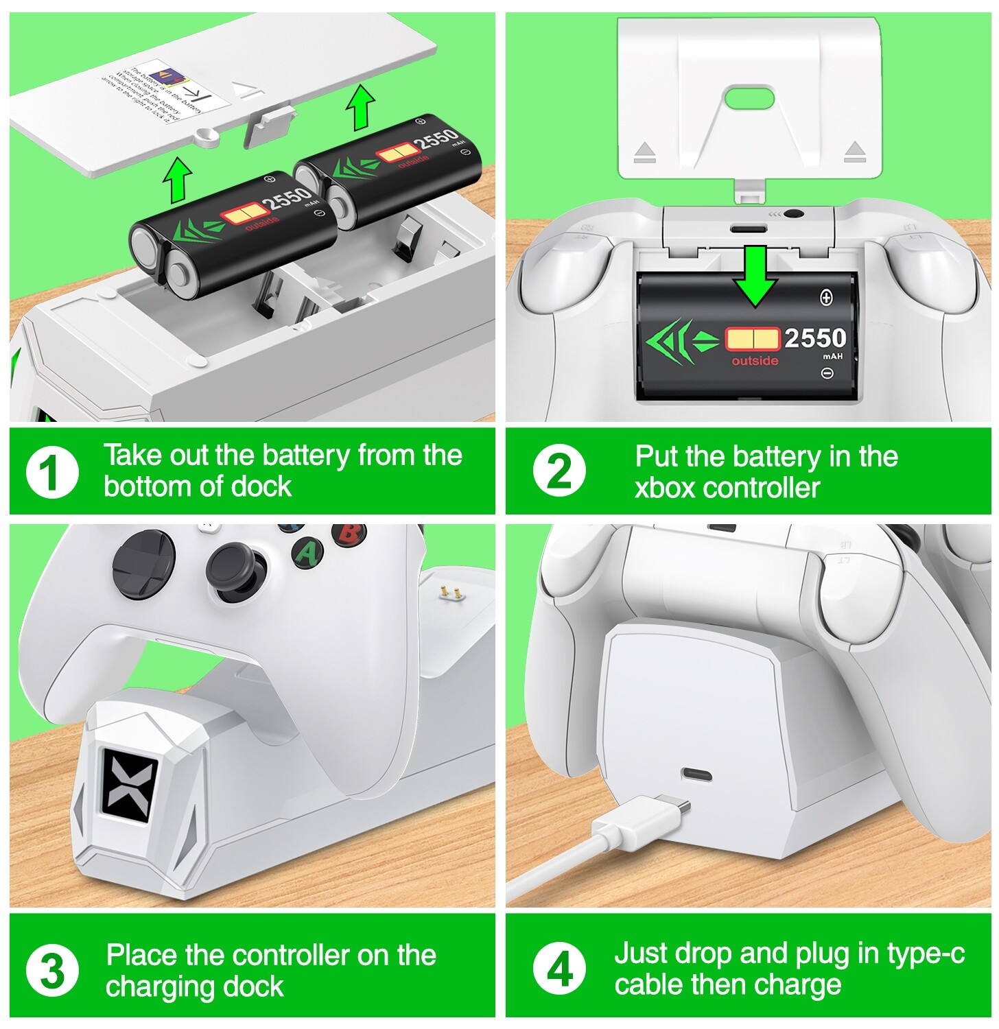 Rechargeable Battery Pack +Charging Dock Station For Xbox Series X/S Controller
