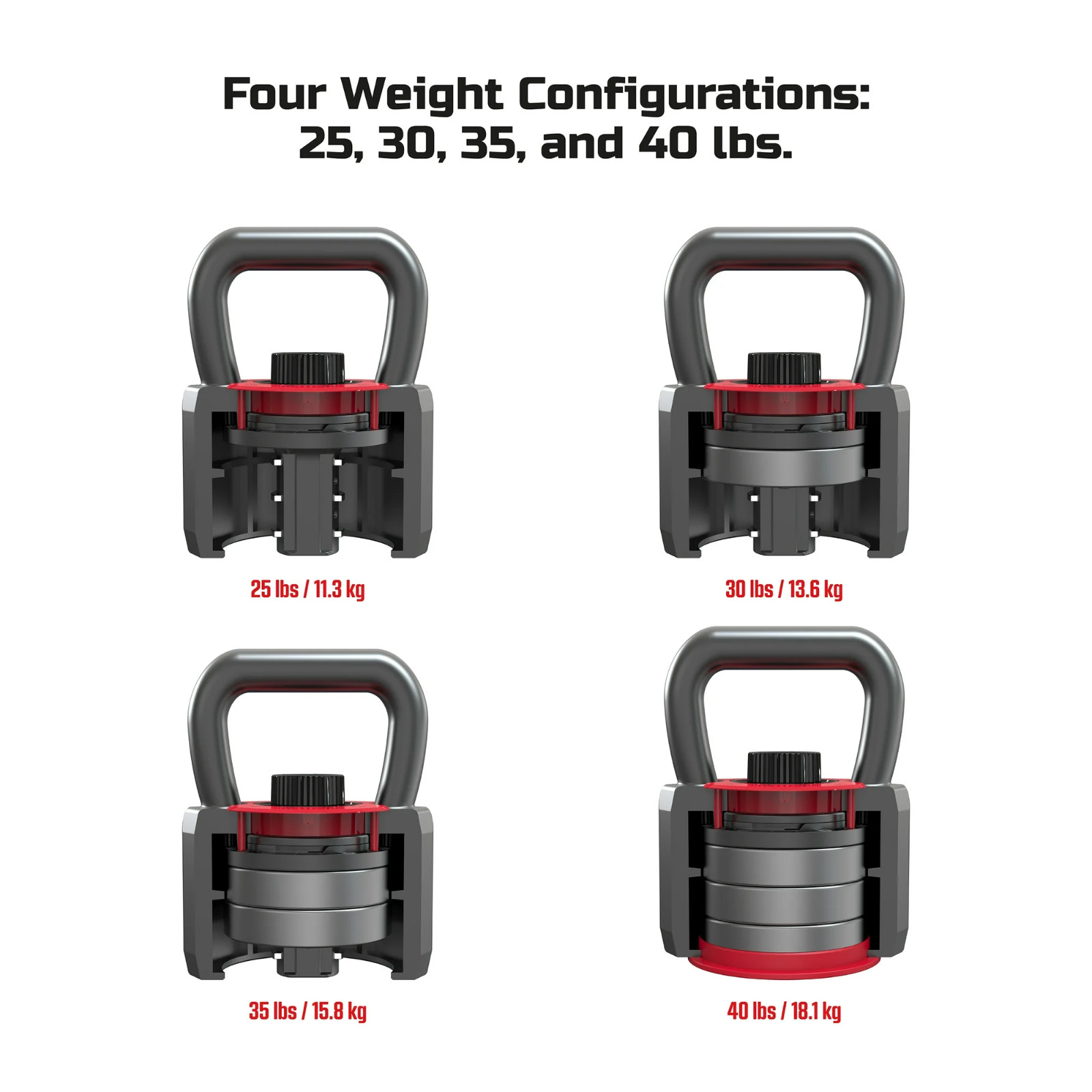 25lbs SmartStack Wide Handle Adjustable Kettlebell 40lbs Weights Exercises Black