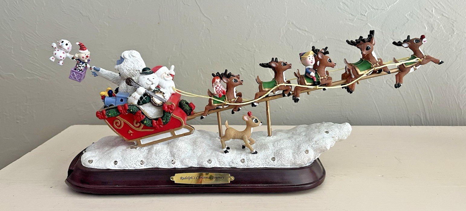 Vintage Bradford Exchange Rudolph's Christmas Journey Lights Sounds Sleigh WORKS