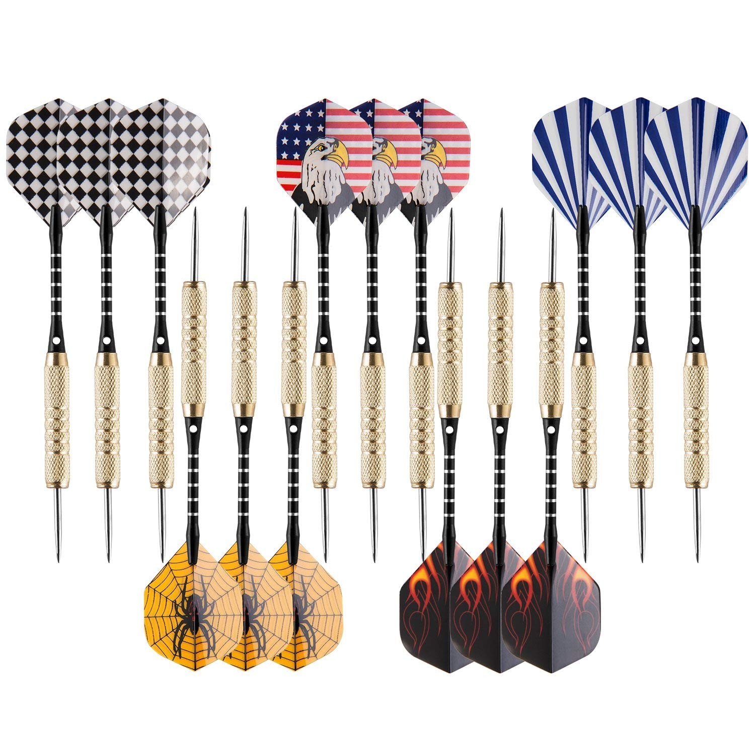 UZOPI 15 Packs Steel Tip Darts 18g Dart Sharpener 3 Flights Aluminum Shafts