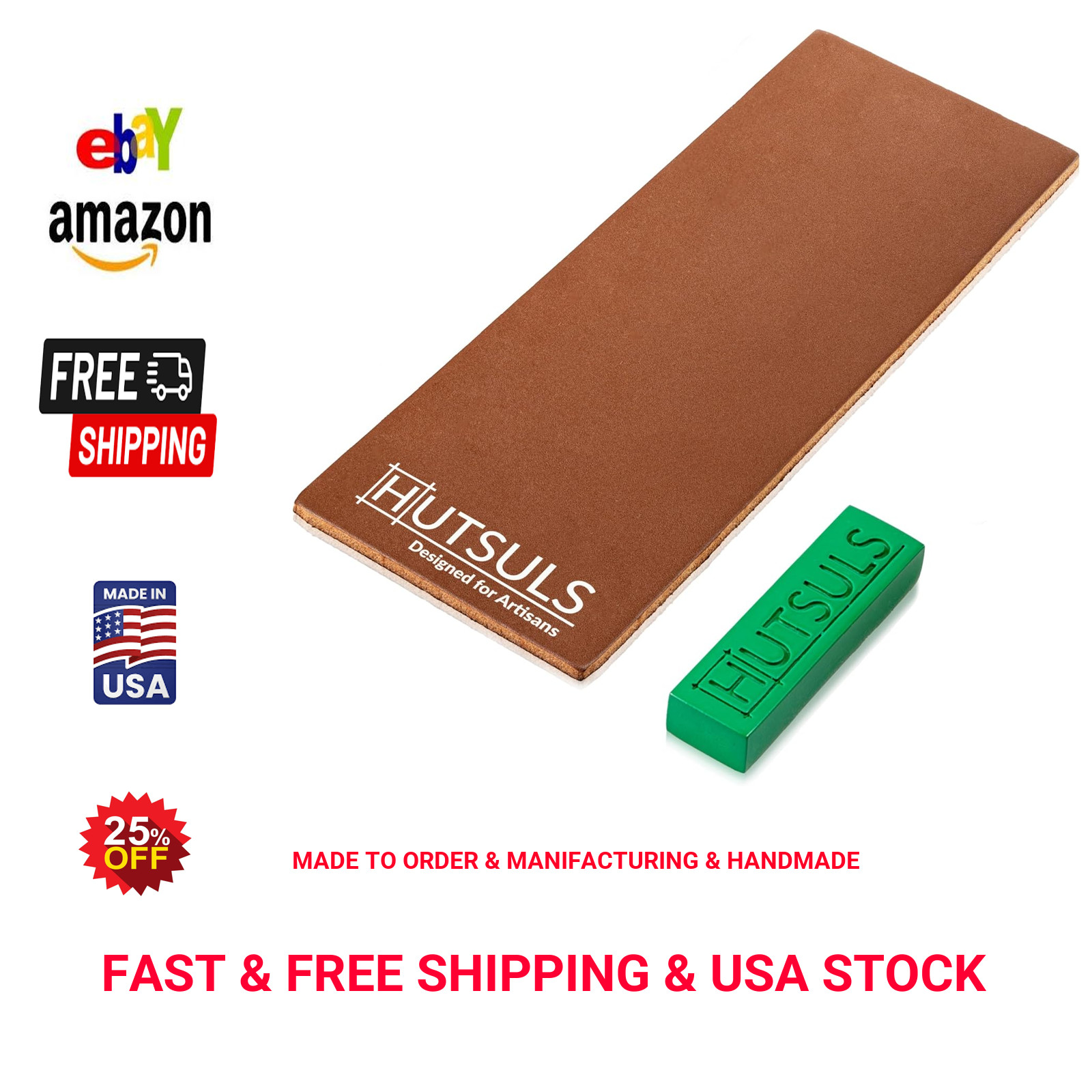 Leather Knife Sharpener Strop Kit with Compound and Guide, 3x8 Inches, Green