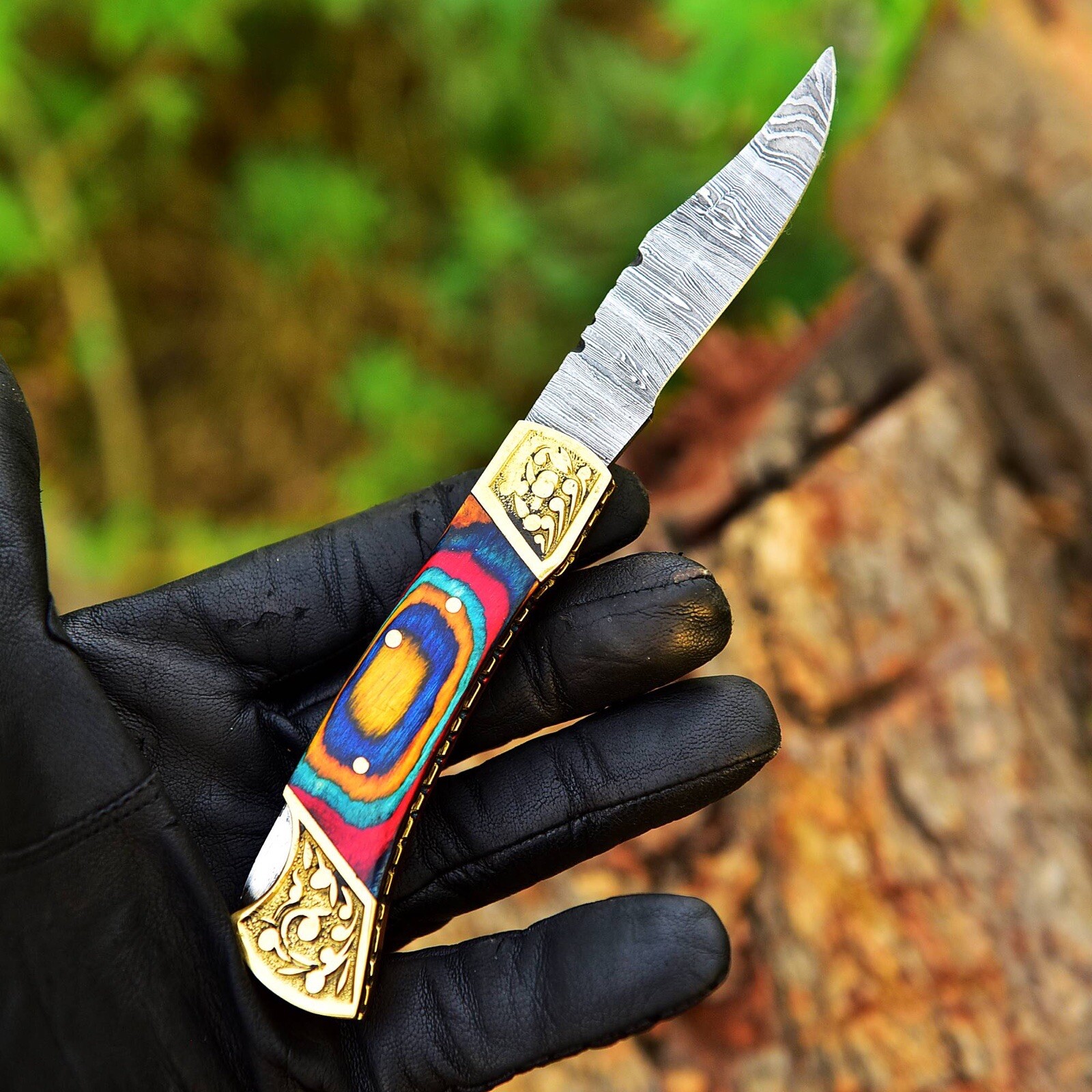 EDC Damascus Folding Blade Pocket Knife Hunting Outdoor Skinning Survival X528