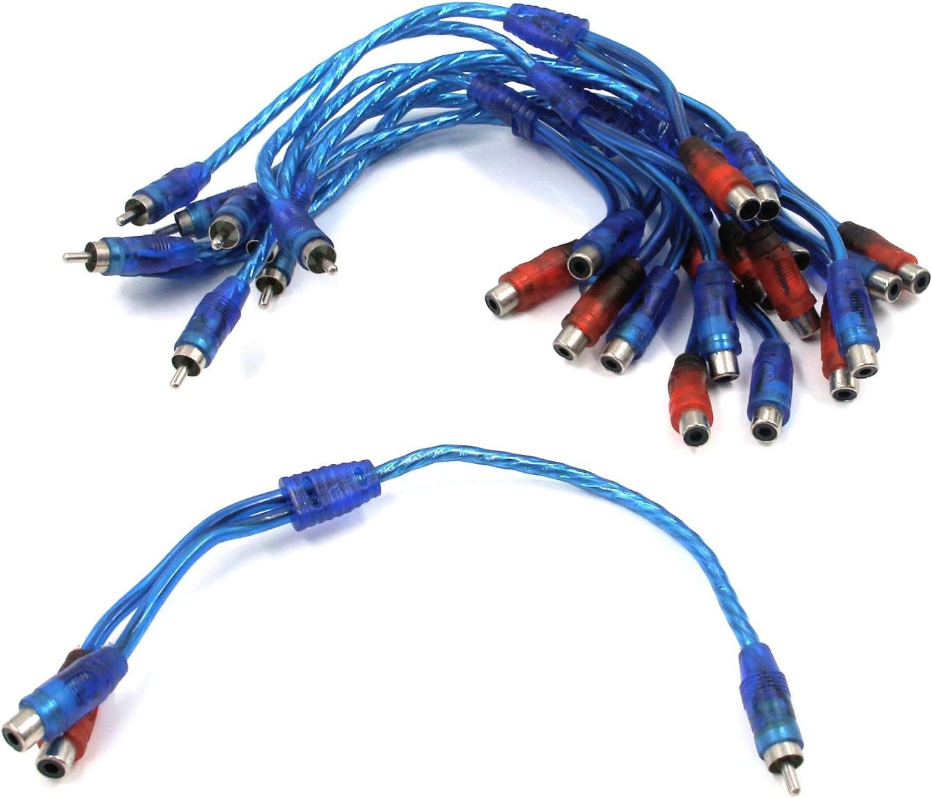 Antrader 10-Pack 1 Male to 2 Female Plugs RCA Y 1 To 2 Female, Blue,Red