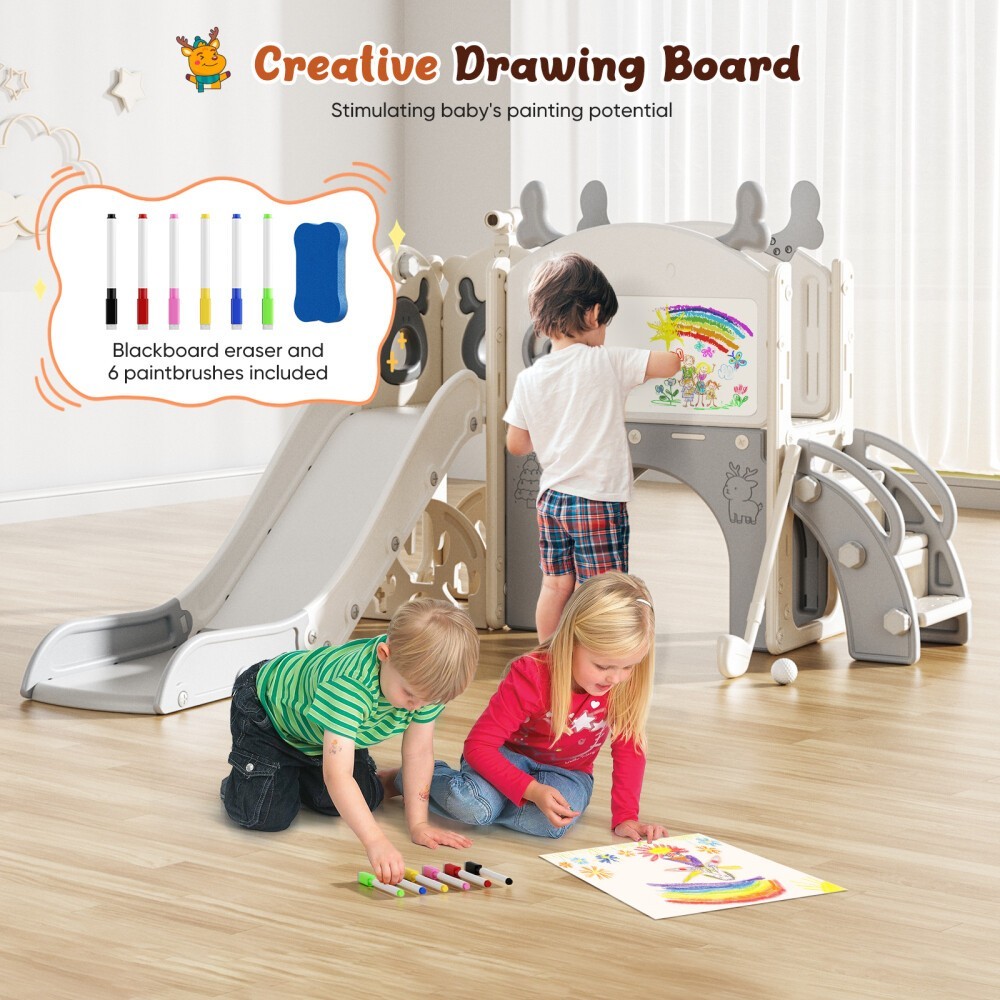 Kids Slide and Drawing Set,10in1 Toddler Slide Climber Indoor Outdoor Playground