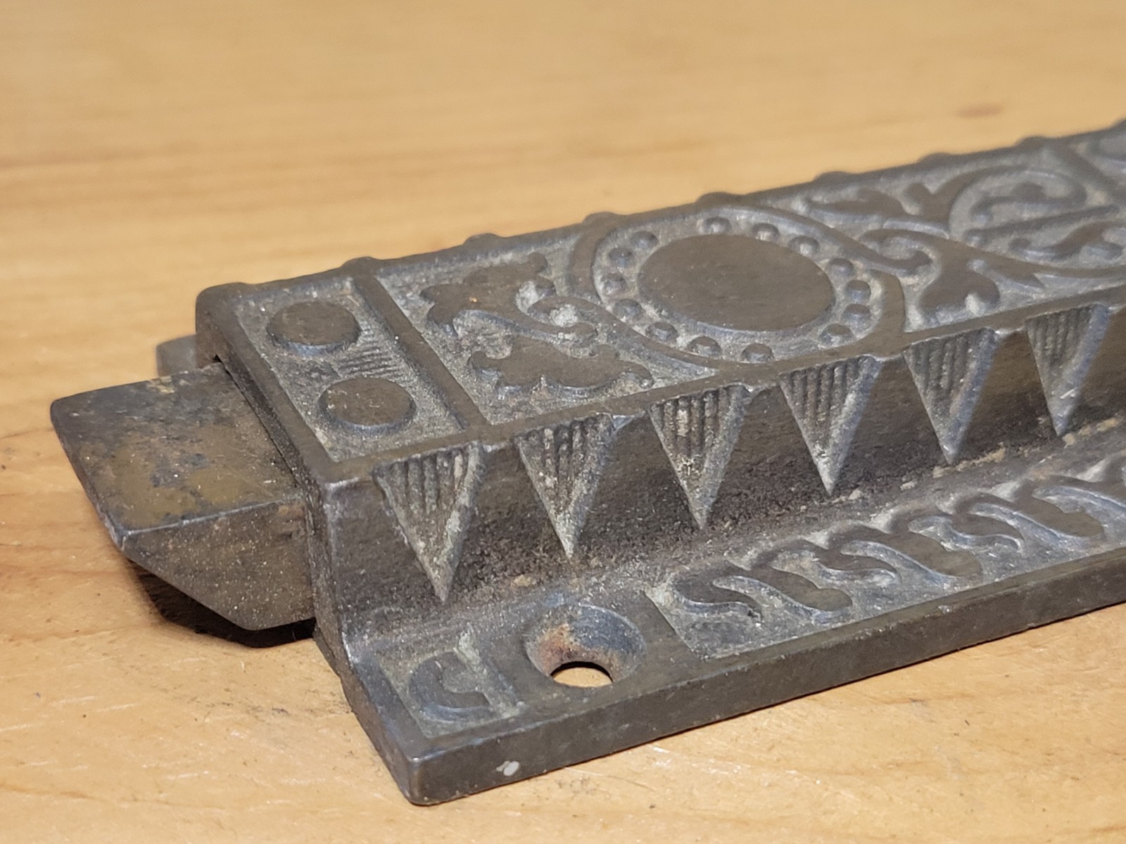 Russell & Irwin Door Bolt Floor Lock Victorian Cast Iron 1880s Antique Eastlake