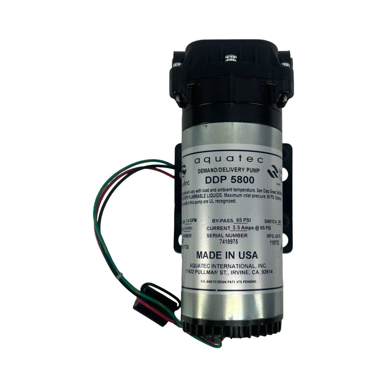 Aquatec DDP 5800 24VDC 1.4 GPM 65 PSI Delivery Pump 3.5A 78399-987 5853-8V12-T73